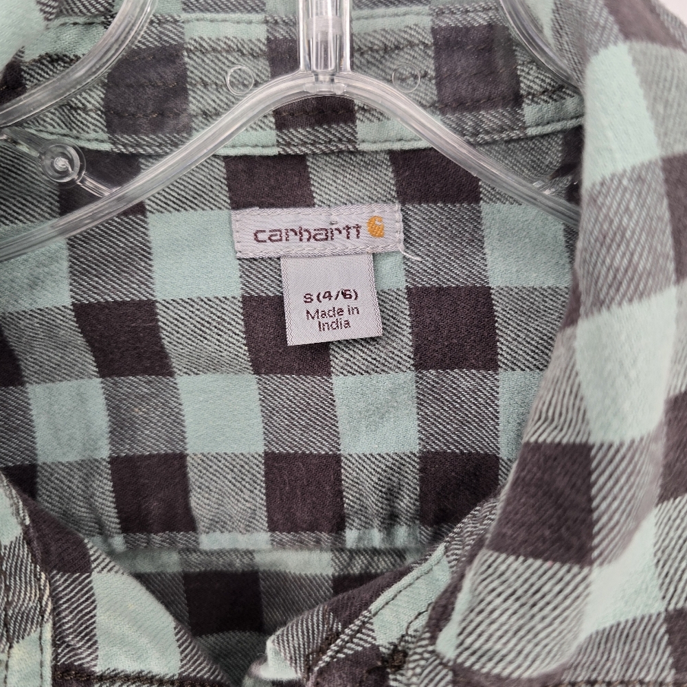 Carhartt Shirt Womens Plaid Flannel Long Sleeve Button Down Brown Teal s… - Picture 3 of 5